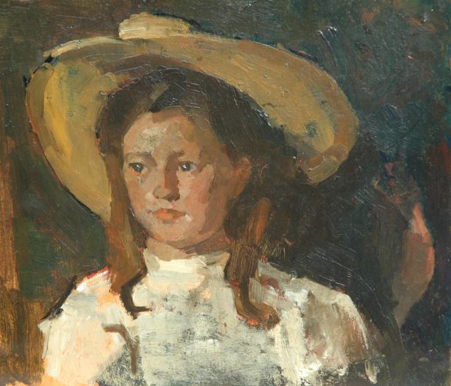 Louise Fritzlin | Fokeltje met gele hoed, olieverf op board op paneel, 31,7 x 36,7 cm, te dateren 1908