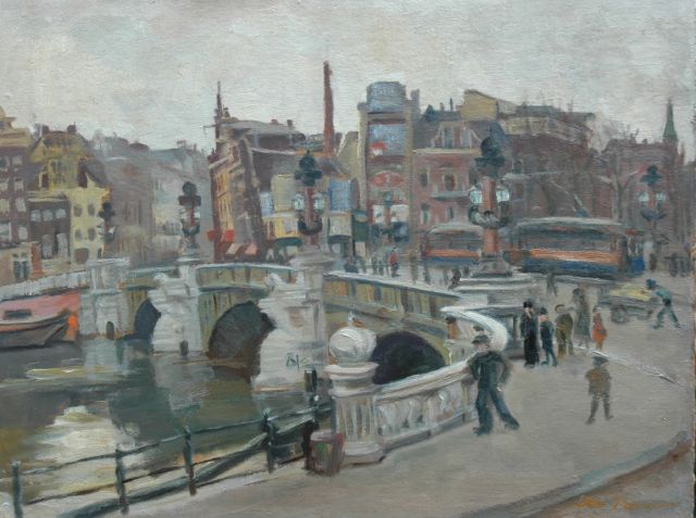 Johanna Pieneman | De Blauwbrug in Amsterdam, olieverf op board, 36,4 x 48,4 cm, gesigneerd r.o. en te dateren ca. 1930