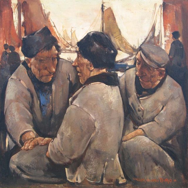 Willem van den Berg | Volendammer vissers, olieverf op paneel, 25,5 x 25,5 cm, gesigneerd r.o.