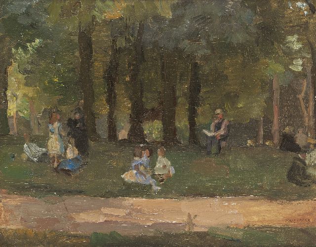 Isaac Israels | Parkscène, olieverf op doek, 32,2 x 40,6 cm, gesigneerd r.o.