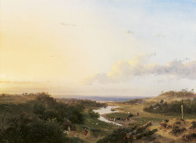 Andreas Schelfhout | Herder met kudde in een riviervallei (tezamen met 7655), olieverf op paneel, 35,8 x 48,8 cm, gesigneerd r.o. en gedateerd 1847