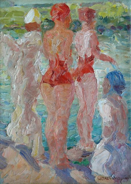 Willem Vaarzon Morel | Zwemsters, olieverf op doek, 33,2 x 24,2 cm, gesigneerd r.o.