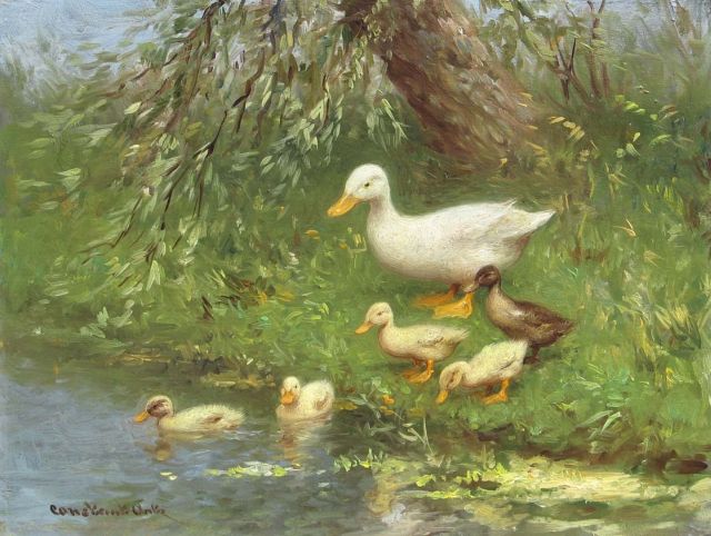Constant Artz | De eerste zwemles, olieverf op paneel, 18,0 x 24,0 cm, gesigneerd l.o.