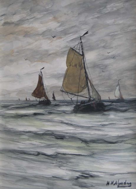 Hendrik Willem Mesdag | Scheveningse bommen op weg naar het strand, aquarel op papier, 40,2 x 29,8 cm, gesigneerd r.o.