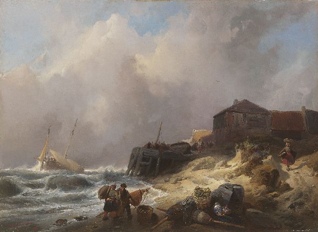 Wijnand Nuijen | Kustscène bij stormachtig weer, olieverf op paneel, 37,7 x 51,7 cm, gesigneerd l.o. en gedateerd '37