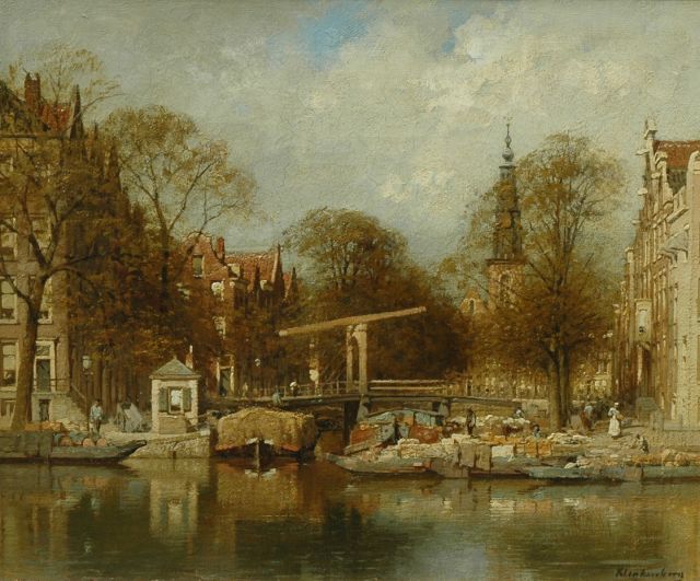 Karel Klinkenberg | Gezicht op de Groenburgwal met de Zuiderkerk, Amsterdam, olieverf op doek, 40,0 x 48,0 cm, gesigneerd r.o.