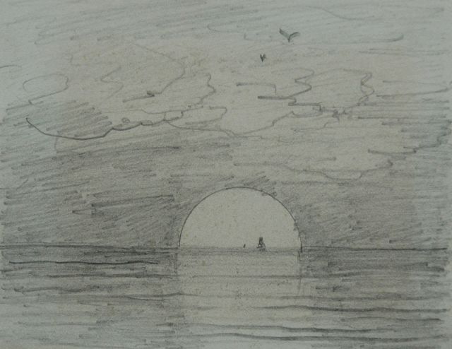 Hendrik Willem Mesdag | Zonsopgang: 'Guten Morgen', potlood op papier, 8,7 x 11,2 cm, verso gedateerd 's January 1893'