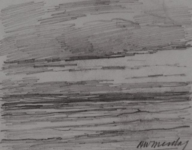 Hendrik Willem Mesdag | Zee en wolken, potlood op papier, 8,7 x 11,2 cm, gesigneerd r.o.