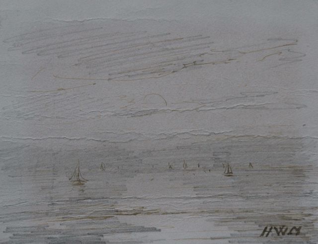 Hendrik Willem Mesdag | Ondergaande zon; verso: bospad, potlood, pen in bruine inkt op papier, 8,7 x 11,2 cm, gesigneerd r.o. en verso met initialen