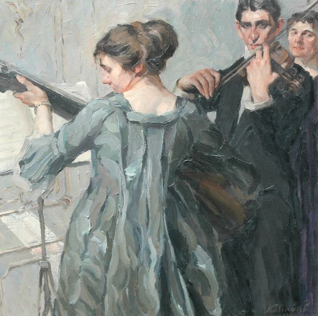 Kálmán P.  | Het duet, olieverf op doek 98,6 x 98,9 cm, gesigneerd r.o. en gedateerd 1912