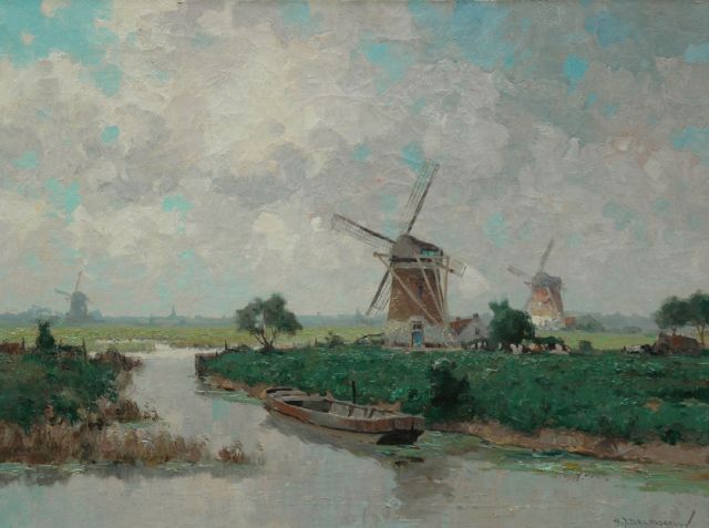 Gerard Delfgaauw | Molens in een zomers polderlandschap, olieverf op doek, 60,2 x 80,4 cm, gesigneerd r.o.