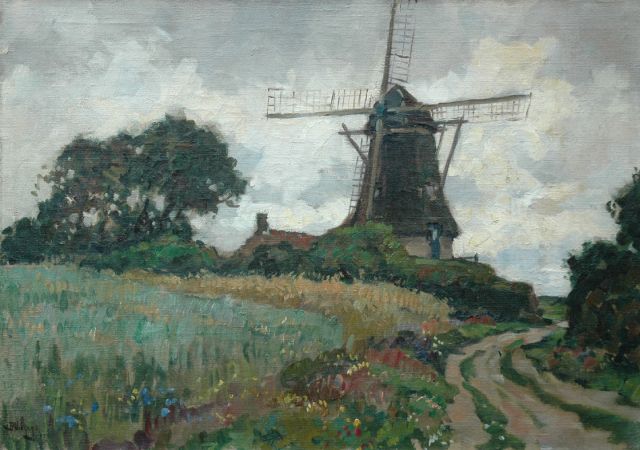 Ben Viegers | Gezicht op molen 'De Duif' te Nunspeet, olieverf op doek, 50,3 x 70,2 cm, gesigneerd l.o.