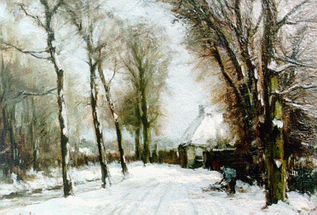 Louis Apol | Winters laantje (Bezuidenhoutseweg Den Haag), olieverf op doek, 27,0 x 39,0 cm, gesigneerd l.o.