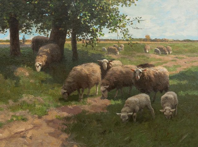 Willem Steelink jr. | Schapen en lammeren onder bomen, olieverf op doek, 50,3 x 66,3 cm, gesigneerd r.o.