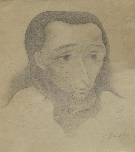 Bendien J.  | Mannenkop, potlood op papier 22,7 x 20,3 cm, gesigneerd r.o.