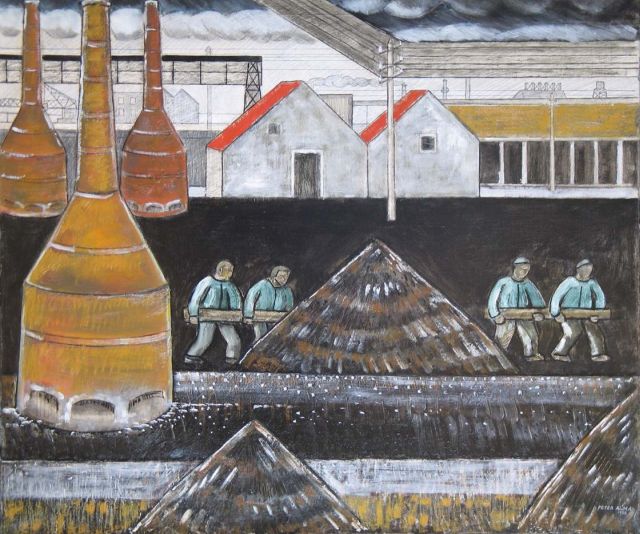 Peter Alma | Fabriek, potlood en olieverf op doek, 63,5 x 73,2 cm, gesigneerd r.o. en gedateerd 1924