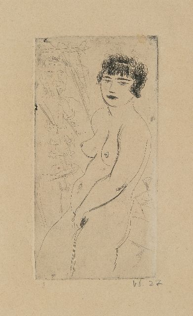 Sychra V.  | Naakt, ets op papier 14,7 x 7,3 cm, gesigneerd r.o. in potlood 'v.s.' en gedateerd in potlood '27
