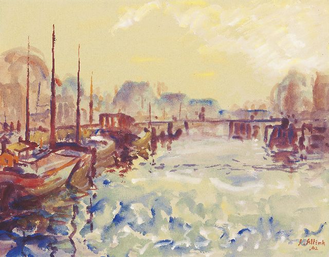 Jan Altink | Het Verbindingskanaal in Groningen, tempera op papier, 47,5 x 61,5 cm, gesigneerd r.o. en gedateerd '62