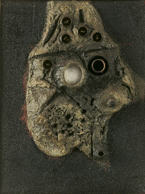 Jaap Wagemaker | Forme dans l'espace, gemengde techniek op jute op paneel, 22,3 x 16,5 cm, gesigneerd verso en verso gedateerd '60