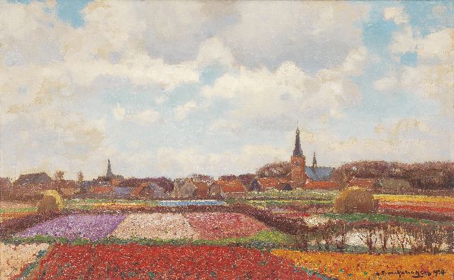 Gerbrand Frederik van Schagen | Bollenvelden bij Hillegom, olieverf op doek, 32,5 x 50,5 cm, gesigneerd r.o. en gedateerd 1934