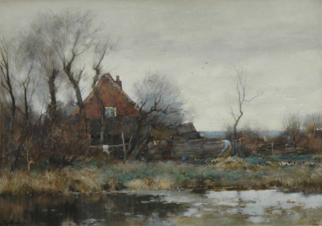 Chris van der Windt | Boerderij aan het water, aquarel op papier, 48,2 x 66,7 cm, gesigneerd l.o.