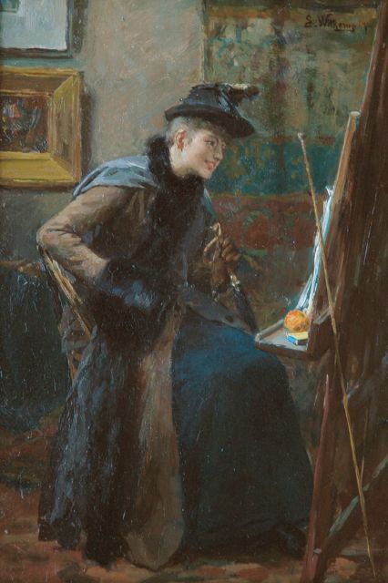 Witkamp jr. E.S.  | Bezoek op het atelier, olieverf op paneel 36,0 x 24,5 cm, gesigneerd r.b. en gedateerd '72