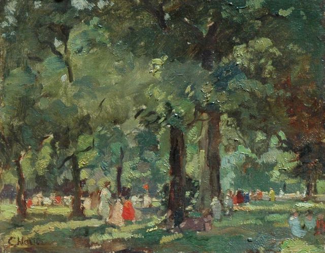 Cor Noltee | Zomer in het park, olieverf op doek op paneel, 31,7 x 39,2 cm, gesigneerd l.o.