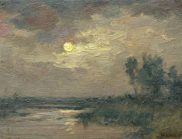 Antonius Albert Keizer | Het Gildehauser ven bij Bentheim, bij maanlicht, olieverf op schildersboard, 18,5 x 24,2 cm, gesigneerd r.o.