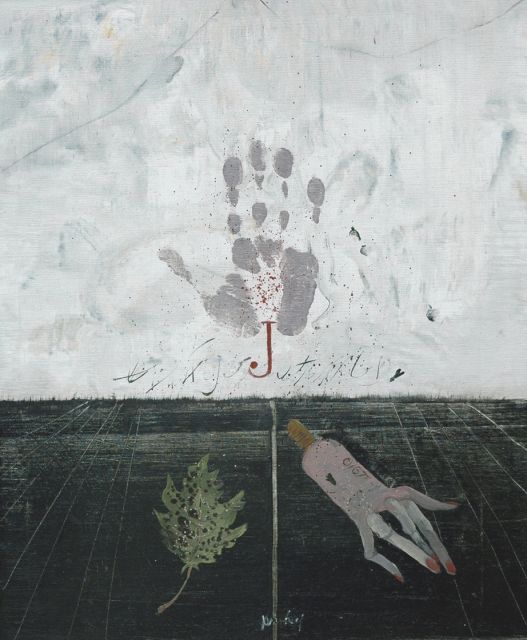 Jan van Heel | Hand en herfstblad, olieverf op doek, 60,0 x 50,2 cm, gesigneerd m.o. en gedateerd verso 1975