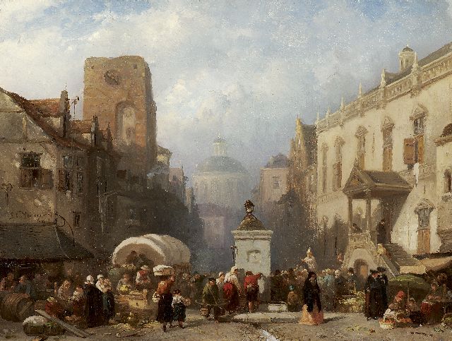 Salomon Verveer | Marktdag, olieverf op paneel, 20,6 x 27,1 cm, gesigneerd l.m. en gedateerd '60