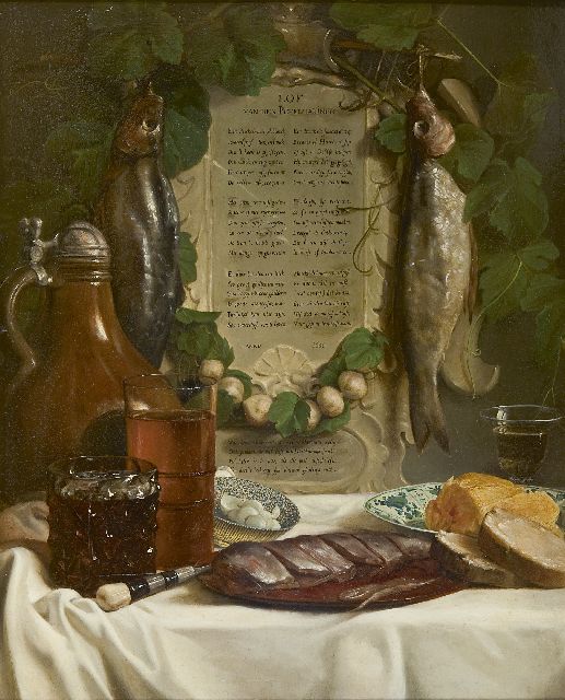 Emil Brehmer | Lof van de pekelharing   ( toegeschreven aan Emil Brehmer), olieverf op paneel, 55,5 x 45,0 cm