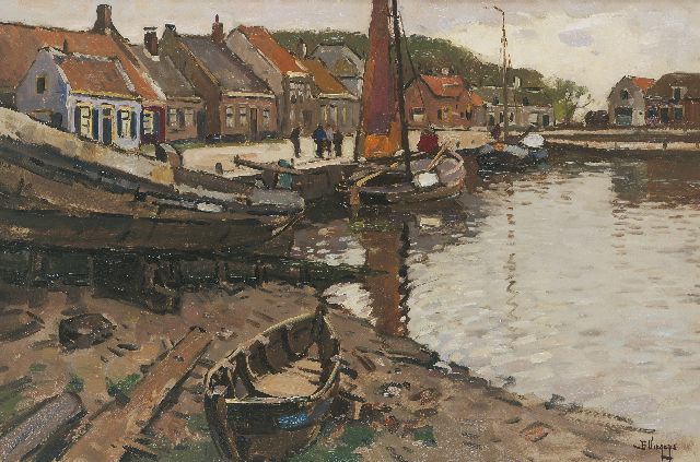 Ben Viegers | Botters in de haven van Elburg, olieverf op doek, 60,2 x 90,5 cm, gesigneerd r.o.