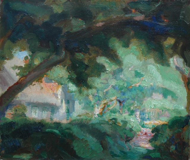 Nico Baak | Huis in het bos, olieverf op doek, 41,4 x 48,4 cm