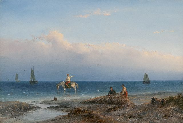 J.G. Hans | Na de vangst, olieverf op paneel, 31,6 x 46,4 cm, gesigneerd r.o.