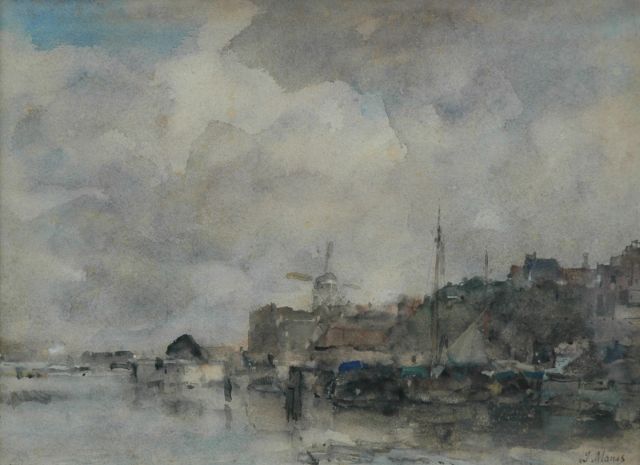 Jacob Maris | Gezicht op een Hollandse haven, aquarel op papier, 28,5 x 38,6 cm, gesigneerd r.o.