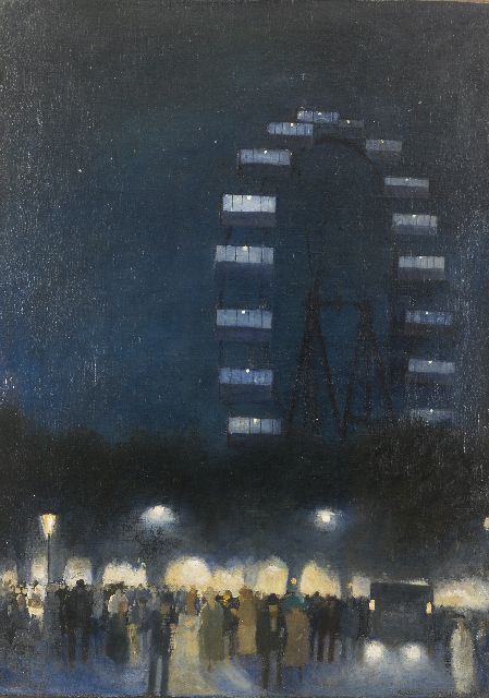 Hans Ruzicka-Lautenschläger | Het reuzenrad in het Prater in Wenen bij avond, olieverf op doek, 106,5 x 74,8 cm, gesigneerd r.o.