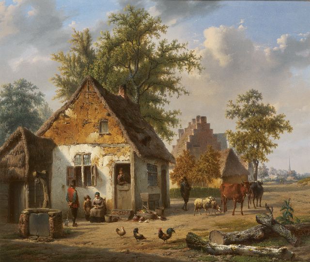 Charles Venneman | Bedrijvig boerenerf, olieverf op paneel, 42,3 x 50,7 cm, gesigneerd l.o. en gedateerd 1851