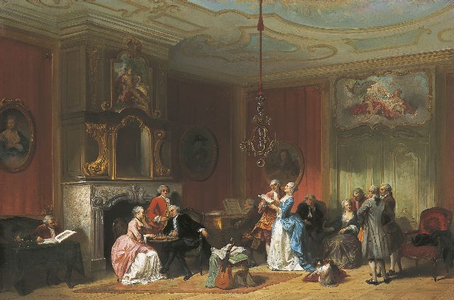 Herman ten Kate | De muziekkamer, olieverf op paneel, 65,3 x 98,0 cm, gesigneerd l.o.