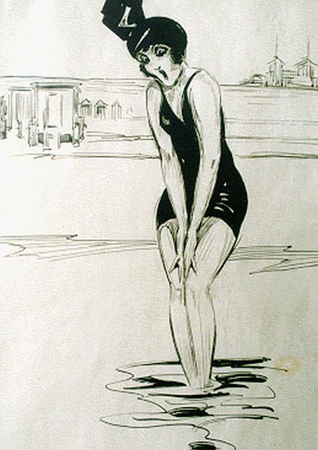 Carlo Jung | Het water is nog koud, Oost-Indische inkt op papier, 26,0 x 19,0 cm
