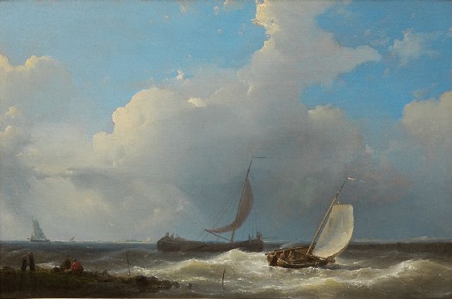 Abraham Hulk | Laverende platbodems, olieverf op paneel, 21,5 x 32,3 cm, gesigneerd l.o. en gedateerd 1849