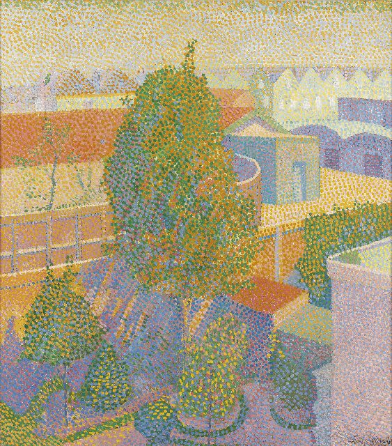 Maris F.J.J.  | Uitkijk over de stad, olieverf op doek 44,7 x 39,5 cm, gesigneerd r.o.