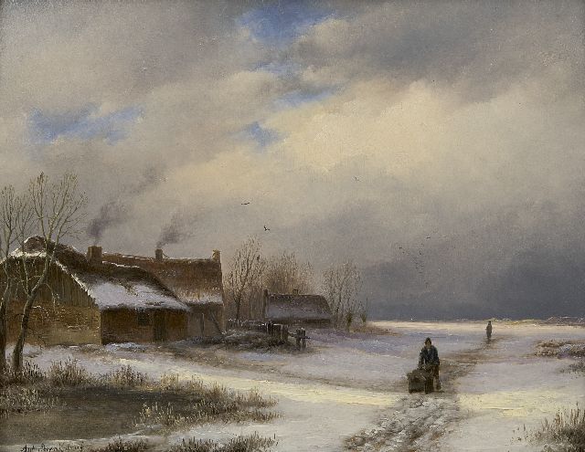 Anton Braakman | Boerenhoeve aan besneeuwde vaart, olieverf op paneel, 18,5 x 23,1 cm, gesigneerd l.o.