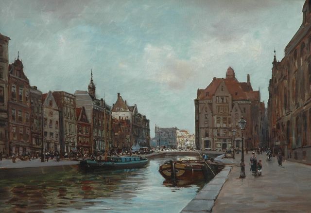 Anton Dirckx | Het Rokin, Amsterdam, met het gebouw van de Sociëteit Industria, olieverf op doek, 50,1 x 70,4 cm, gesigneerd r.o.