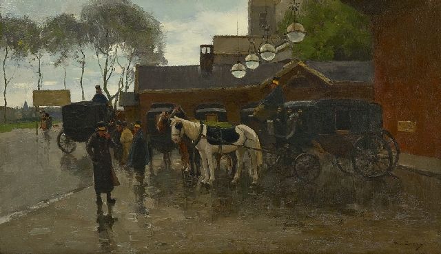 Willem de Zwart | Rijtuigen voor station Hollandse Spoor, Den Haag, olieverf op doek, 46,4 x 79,9 cm, gesigneerd r.o.