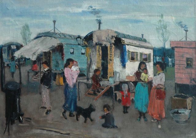 Jan den Hengst | Woonwagenkamp, olieverf op doek, 50,3 x 70,0 cm, gesigneerd r.o.