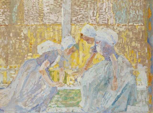 Jan Toorop | Dammende Zeeuwse meisjes, olieverf op board, 47,9 x 62,7 cm, gesigneerd dubbel gesigneerd: l.m. en l.b. en te dateren ca. 1906-1908