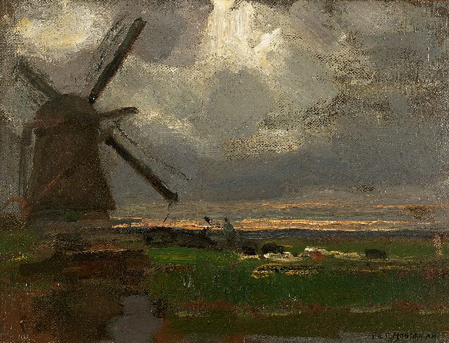 Piet Mondriaan | De Broekzijdse Molen aan het Gein, olieverf op doek op paneel, 34,6 x 46,3 cm, gesigneerd r.o. en te dateren ca. 1905