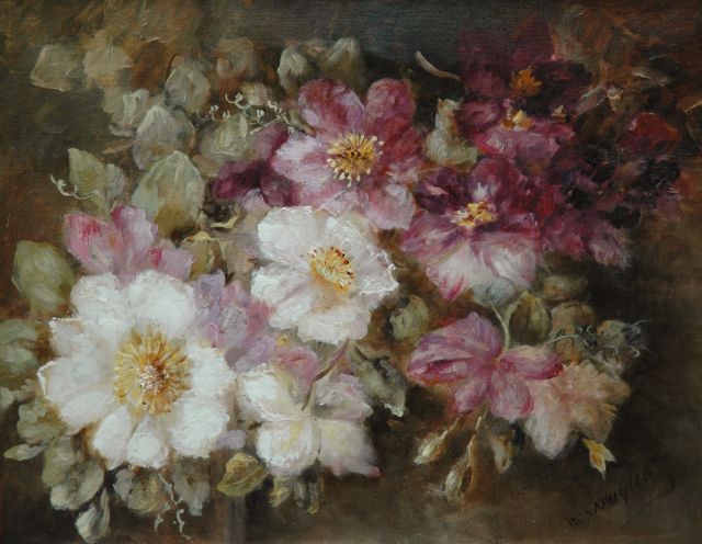 Marie Wuytiers | Clematis, olieverf op doek, 43,1 x 55,1 cm, gesigneerd r.o.