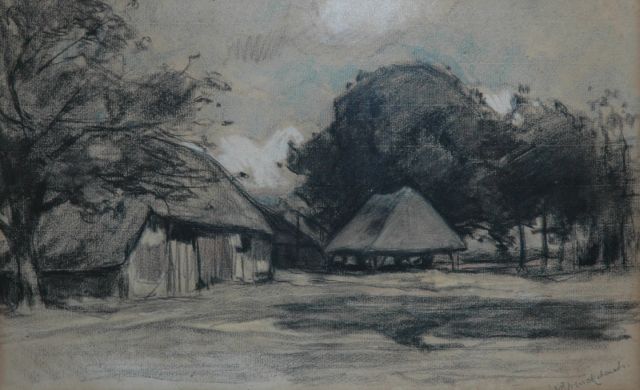 Willem Wenckebach | Boerderij, kleurpotlood en krijt op papier, 26,5 x 42,0 cm, gesigneerd r.o.