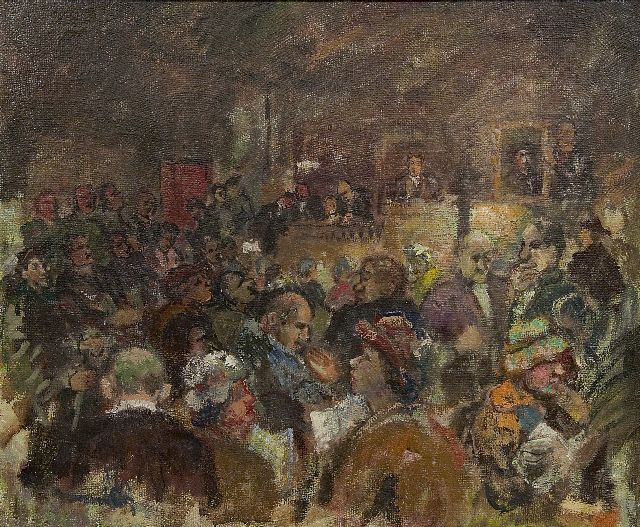 Stanley Grayson | Veilingzaal bij Sotheby's Londen, olieverf op doek, 50,5 x 60,8 cm, jaren '50